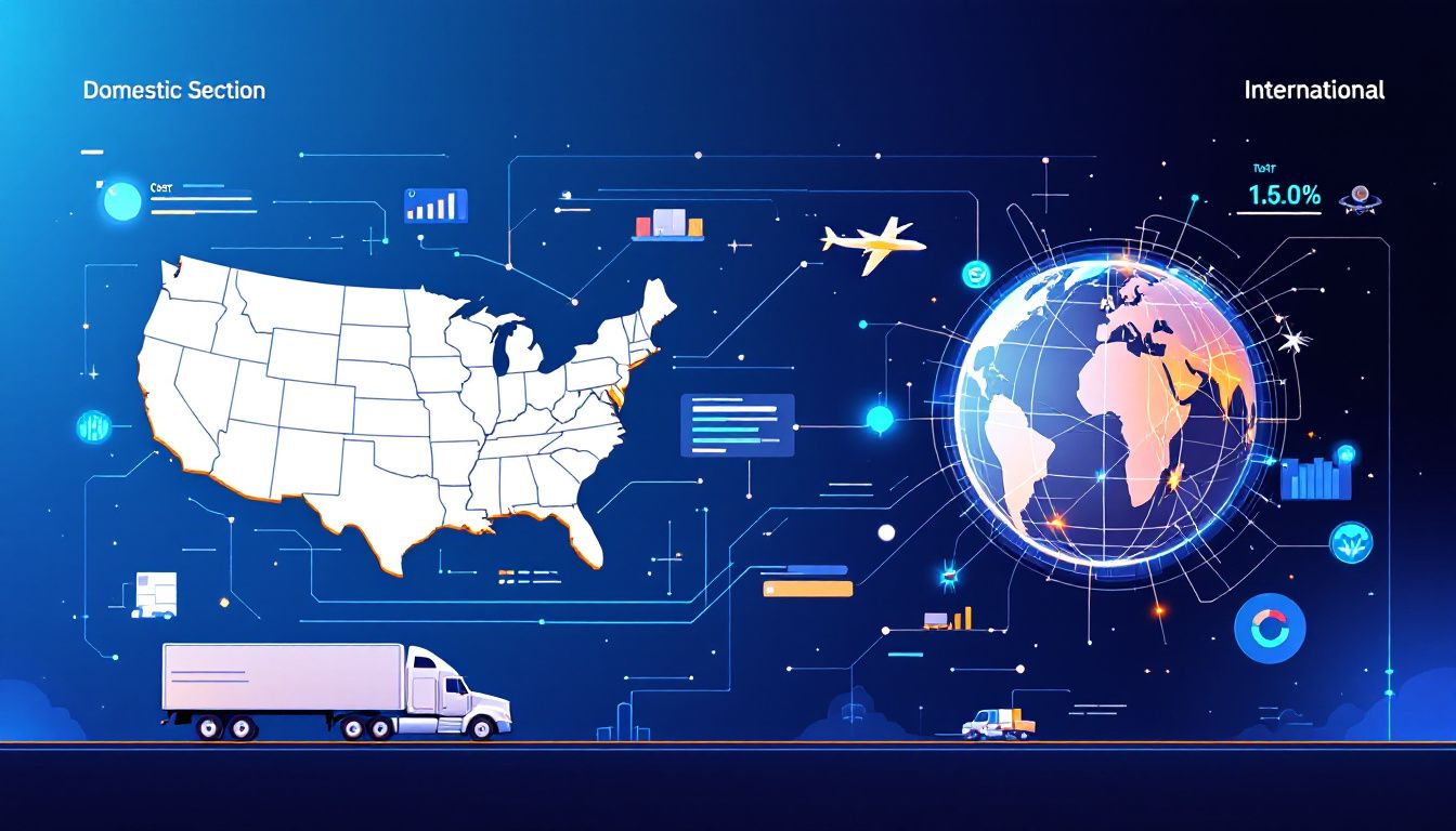 A comparison of domestic and international shipping services with freight costs.